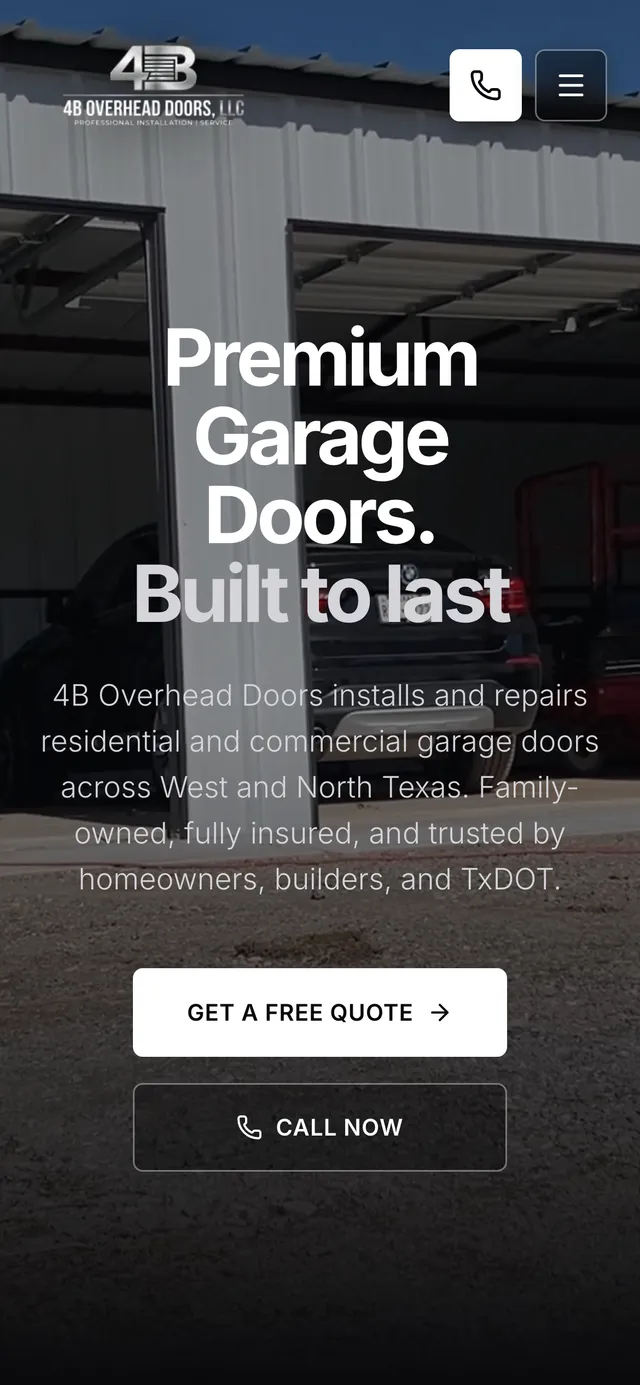 4B Overhead Doors website — mobile view
