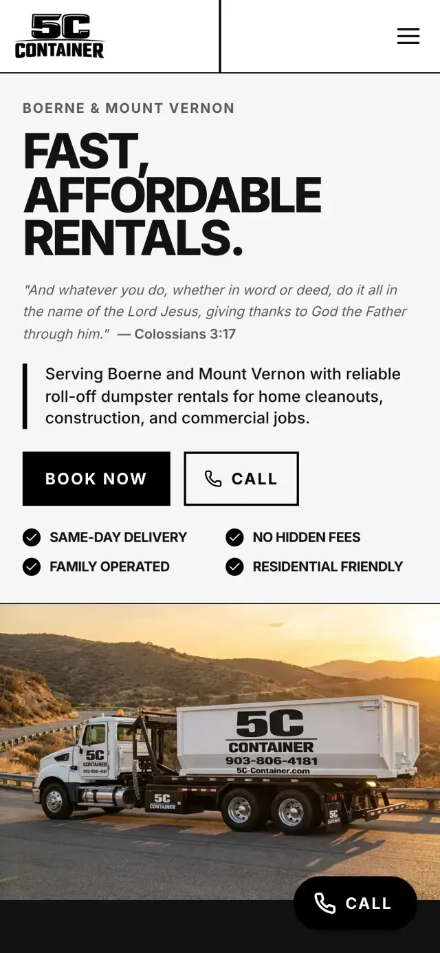 5C Container website — mobile view