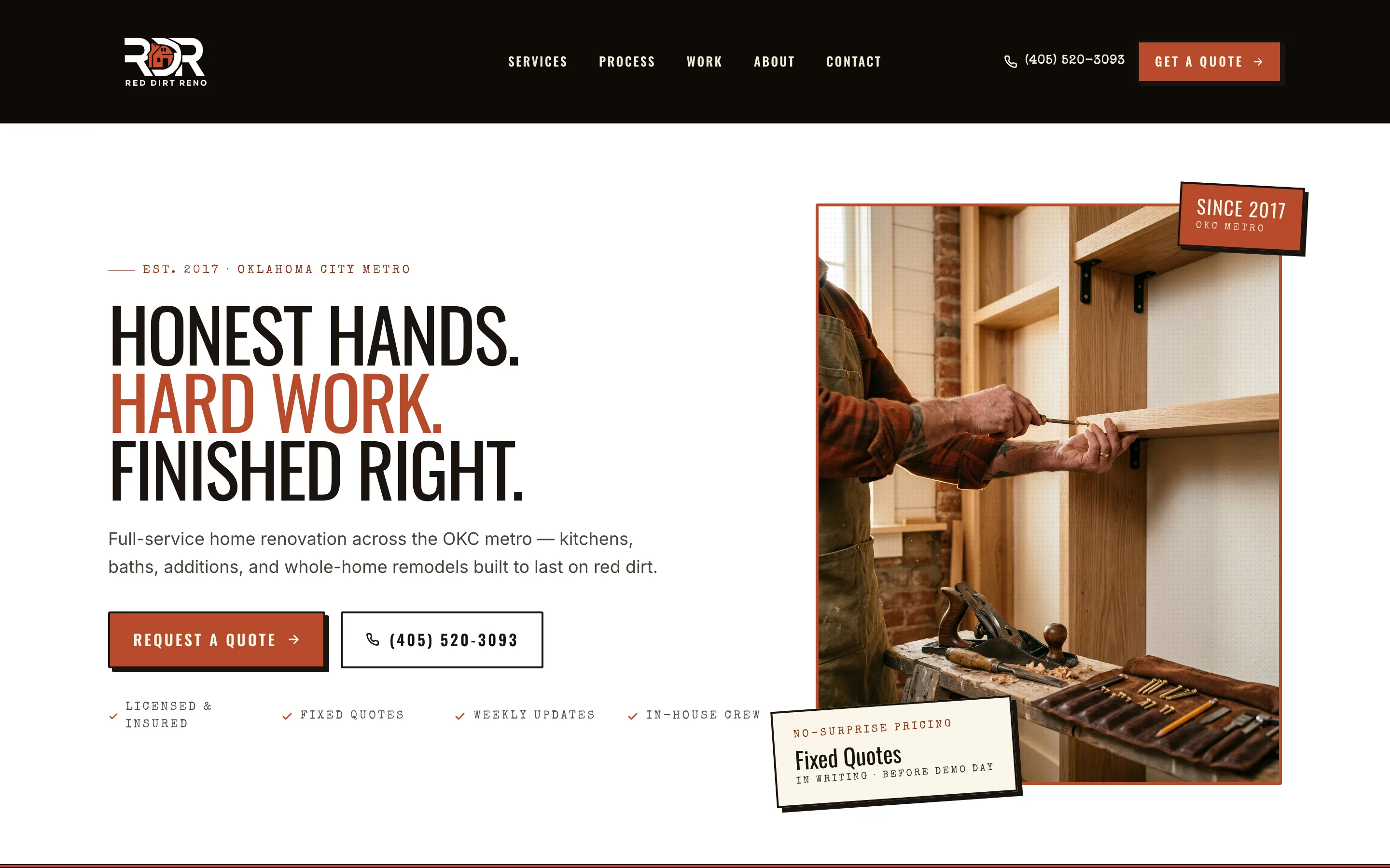 Red Dirt Reno website — desktop view
