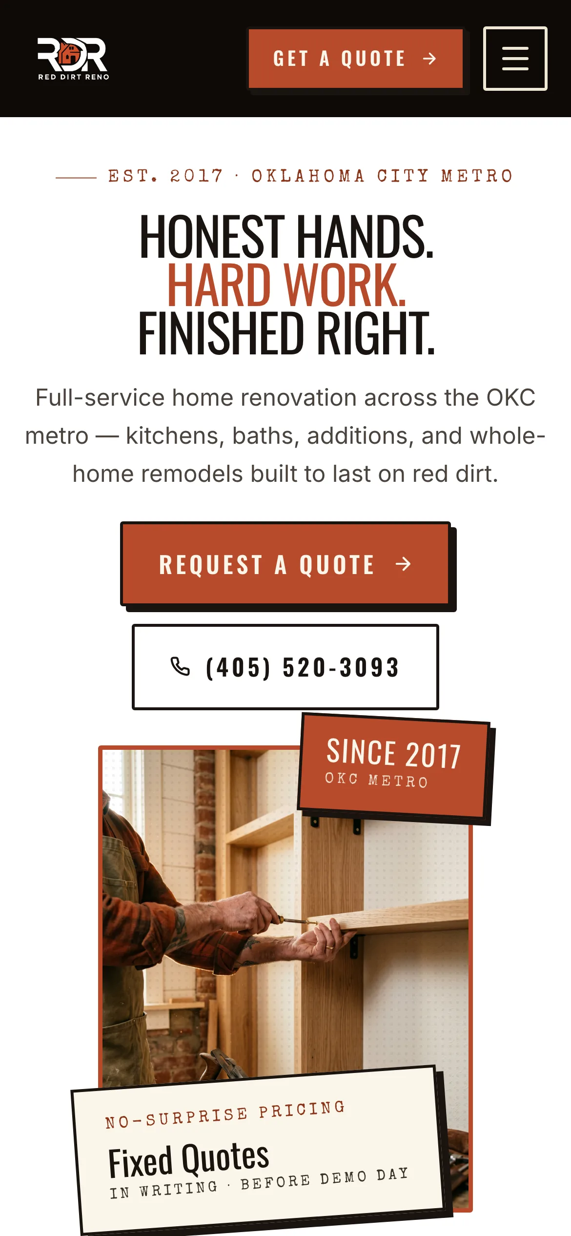 Red Dirt Reno website — mobile view