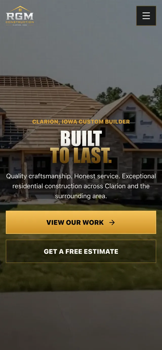 RGM Construction website — mobile view