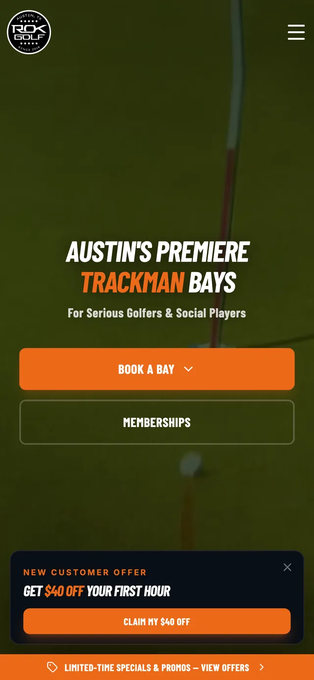 ROK Golf website — mobile view